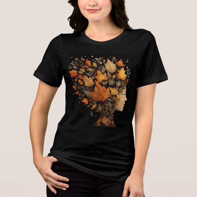 Camiseta Triblenda Autumn Girl Fall deja té, regalo de los amantes de (Anverso)