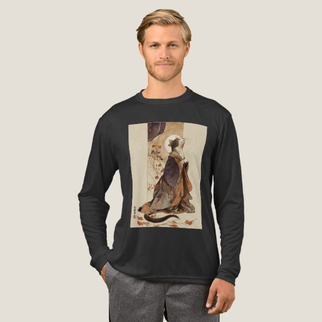 Camiseta Triblenda "Autumn Reverie" Japanese Cat in Kimono Art (Anverso Completo)