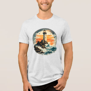 Camiseta Triblenda Aventura de faro retro atardecer costero océano Vi