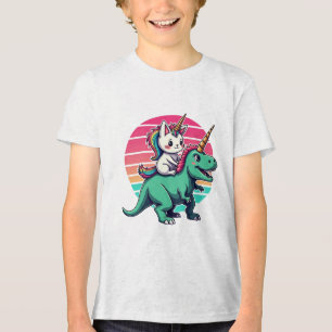 Camiseta Triblenda Aventura de Unicornio Gato T-Rex para Amantes de G
