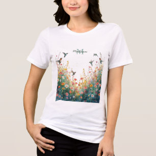 Camiseta Triblenda Aves Florales Monograma Acuarela Primavera Flor Si