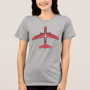 Camiseta Triblenda Avión Art Déco, Naranja de Coral y gris plateado