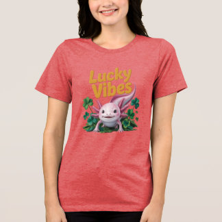 Camiseta Triblenda Axolotl Lucky Vibes Cute Pink T-Shirt Design