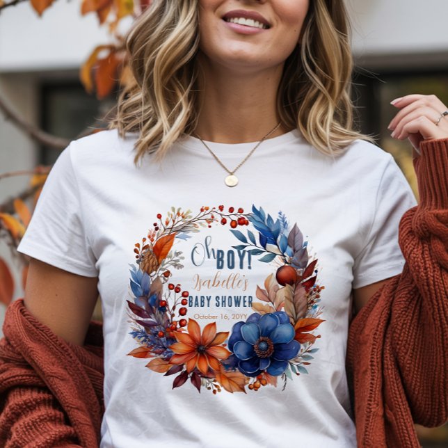 Camiseta Triblenda Azul | Terracota Oh Boy Fall Floral Baby Shower (Blue Terracotta "Oh Boy" Fall Floral Baby Shower T-shirt)
