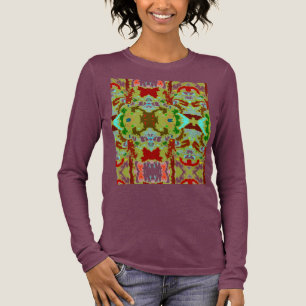 Camiseta Triblenda Azulejo de Arte de Flor Abstracta Verde Oliva Rojo