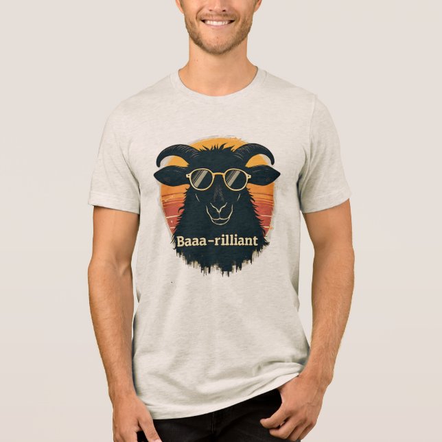 Camiseta Triblenda Baaarilliant Funny Sheep Pun Retro Sunset Sunglass (Anverso)