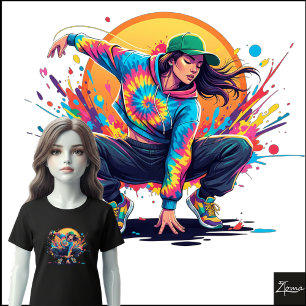 Camiseta Triblenda Bailarín Tie-Dye en Posición Agachada Arte Salpica
