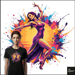 Camiseta Triblenda Bailarina abstracta vestido de neón salpicadura di
