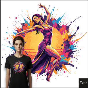 Camiseta Triblenda Bailarina abstracta vestido de neón salpicadura di