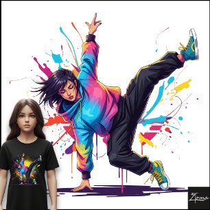 Camiseta Triblenda Bailarina de Tie-Dye Pose de Breakdance Arte de Sa
