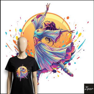 Camiseta Triblenda Bailarina Etérea Falda Fluyente Arte Neon