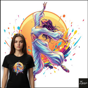 Camiseta Triblenda Bailarina flotante abstracta con ropa de neón flui