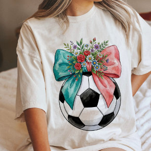 Camiseta Triblenda Balón de Fútbol Rosa Lazos Azules Arte Floral Acua
