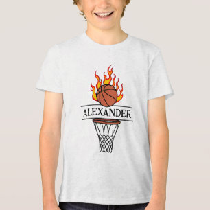 Camiseta Triblenda Baloncesto y aro de fuego personalizado con nombre