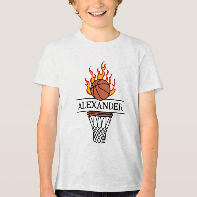 Camiseta Triblenda Baloncesto y aro de fuego personalizado con nombre (Anverso)
