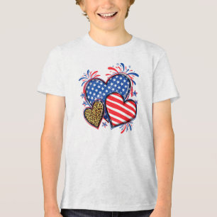 Camiseta Triblenda Bandera Americana Corazón Leopardo Sublimación-642