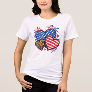 Camiseta Triblenda Bandera Americana Corazón Leopardo Sublimación-642