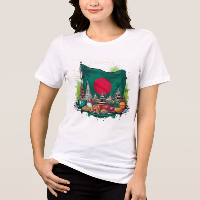 Camiseta Triblenda Bandera de Bangladesh con emblemáticos diseños art (Anverso)