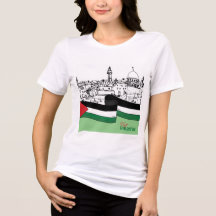 Bandera de Palestina y antiguas casas dibujadas a 