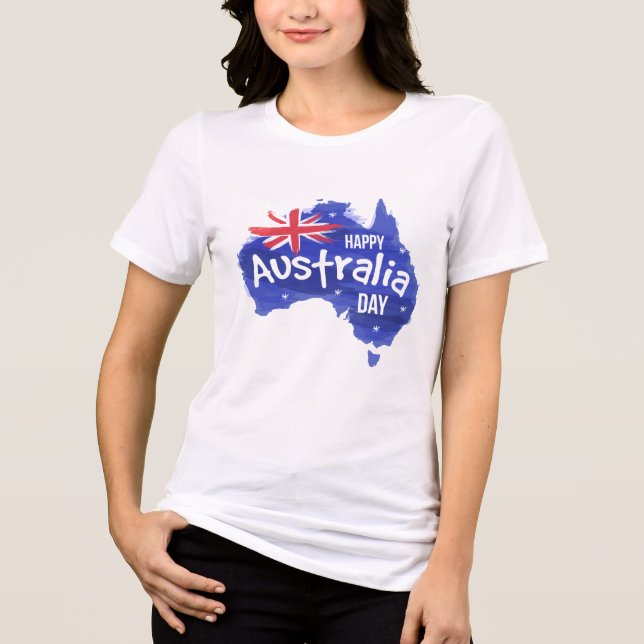 Camiseta Triblenda Bandera del mapa del Día de Australia Feliz | Vaca (Anverso)