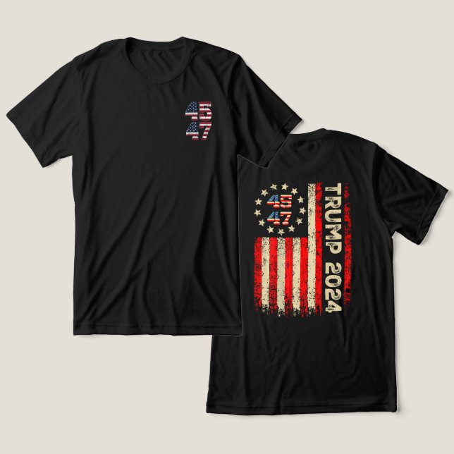 Camiseta Triblenda Bandera estadounidense de dos caras 45 47 Trump 20 (Diseño Anverso y Reverso)