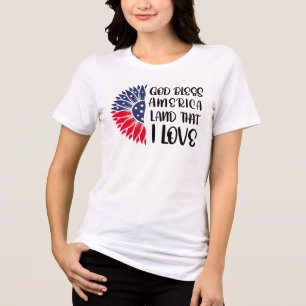 Camiseta Triblenda Bandera estadounidense flor con honrosa bendición