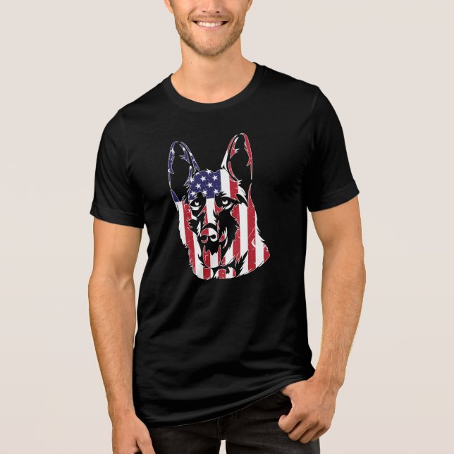Camiseta Triblenda Bandera estadounidense pastora alemana Canine Love (Anverso)