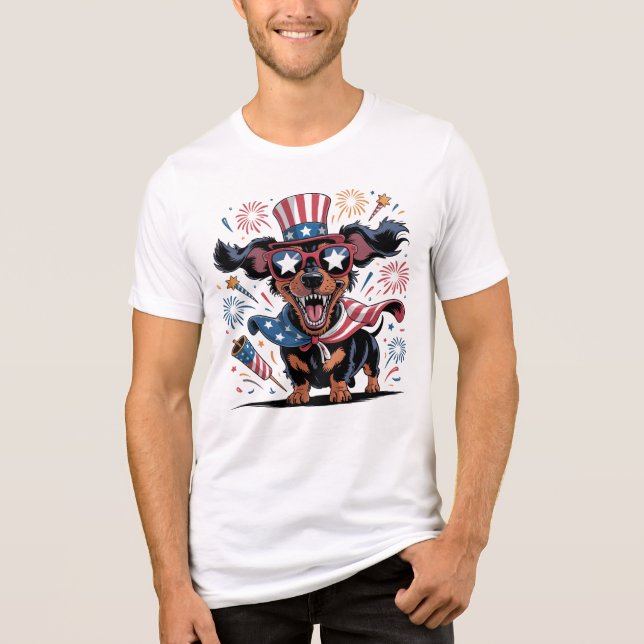Camiseta Triblenda Bandera estadounidense Patriótica de Dachshund 4 d (Anverso)