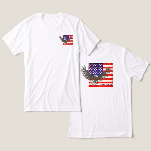 Camiseta Triblenda Bandera estadounidense y arte de la línea del águi (Diseño Anverso y Reverso)
