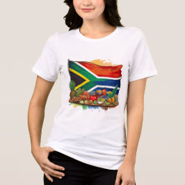 Camiseta Triblenda Bandera sudafricana con arte de comida tradicional