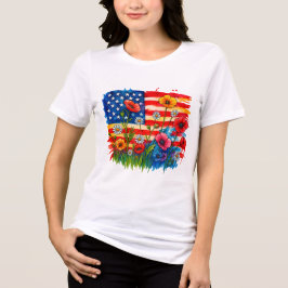 Camiseta Triblenda Bandera y flores silvestres de color acuático esta