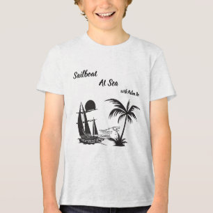 Camiseta Triblenda Barco de Vela en el Mar con Palma – Playa Tropical