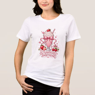 Camiseta Triblenda Batido de Fresa Rosado Postre Adorable