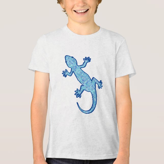 Camiseta Triblenda batik tribal Gecko - azul denim suave (Anverso)