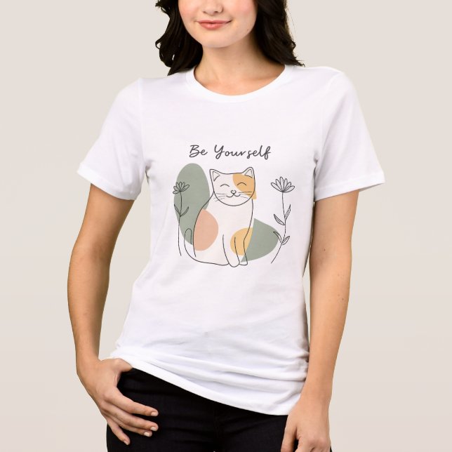 Camiseta Triblenda Be Yourself Cute Cat Minimalist Pastel Aesthetic  (Anverso)