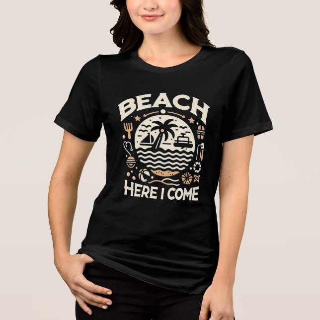 Camiseta Triblenda Beach Here I Come Tropical Sunset Fun (Anverso)