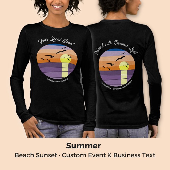 Camiseta Triblenda Beach Sunset ・ Personalizado Event & Business Text (Beach Sunset · Custom Event & Business Text Tri-Blend Shirt)