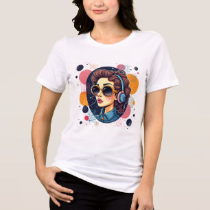 Camiseta Triblenda "Beats retro" - Mujer elegante con audífonos