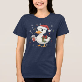Camiseta Triblenda Bebida Navideña de Pato Adorable Regalo de Navidad