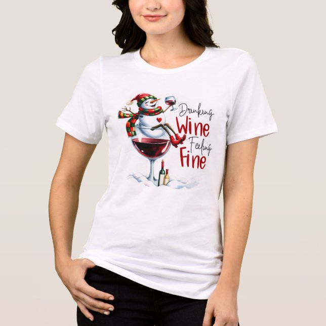 Camiseta Triblenda Bebiendo vino sintiendo fino Snowman Bebiendo vino (Anverso)