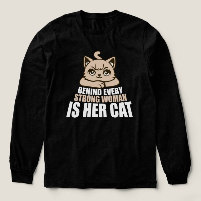 Camiseta Triblenda Behind Every Strong Woman Is Her Cat Funny Quote (Diseño traserp)