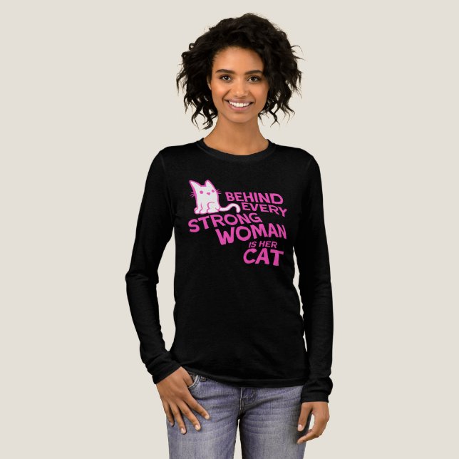 Camiseta Triblenda Behind Every Strong Woman Is Her Cat Funny Quote (Anverso Completo)