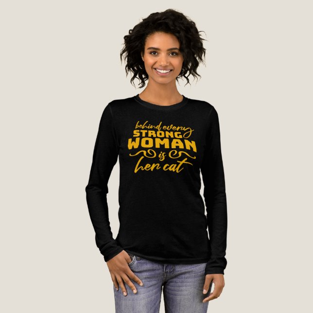 Camiseta Triblenda Behind Every Strong Woman Is Her Cat Funny Quote (Anverso Completo)