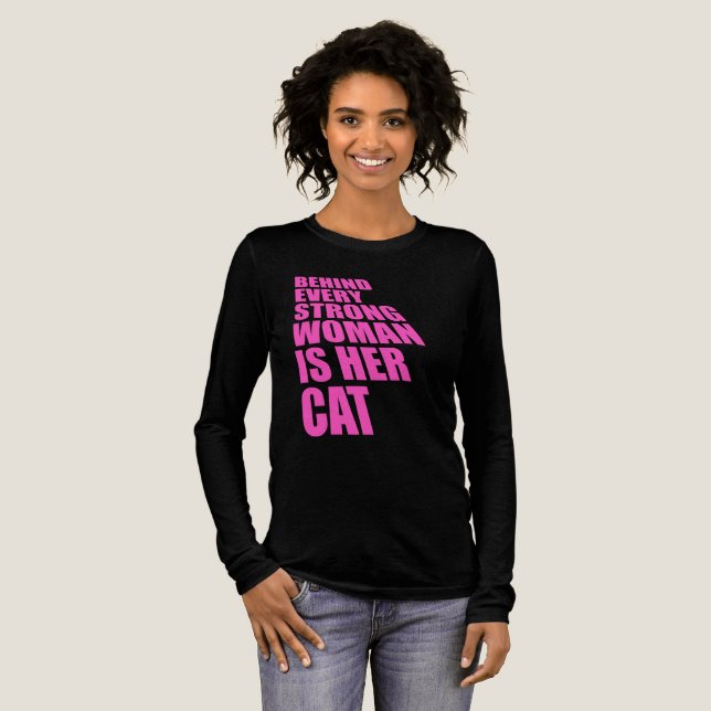 Camiseta Triblenda Behind Every Strong Woman Is Her Cat Funny Quotev (Anverso Completo)