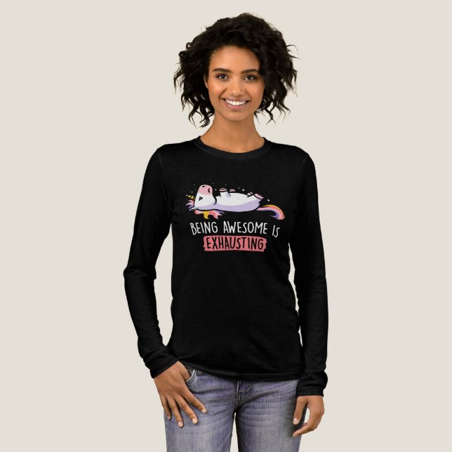 Camiseta Triblenda Being awesome is exhausting lazy funny unicorn (Anverso Completo)