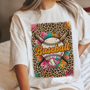 Camiseta Triblenda Béisbol Corazón Salpicado Estampado de Leopardo
