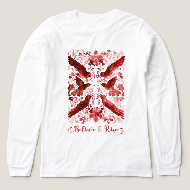 Camiseta Triblenda Belie and Rise - Inspirador Bird Red Linocut (Diseño frontal)