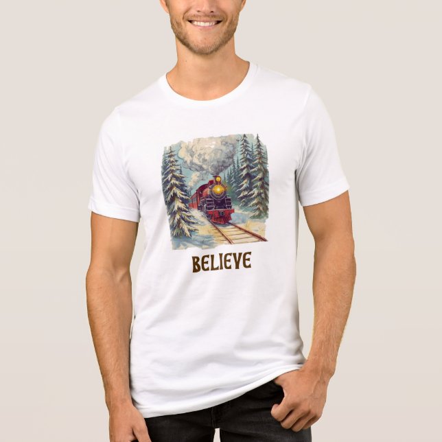 Camiseta Triblenda Believe Christmas Train T-Shirt | Holiday Gift | (Anverso)