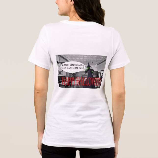 Camiseta Triblenda bella mujeres tee. Feliz gato de bruja de Hallowee (Reverso )