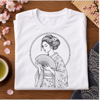 Camiseta Triblenda Belleza Japonesa con Abanico Plegable